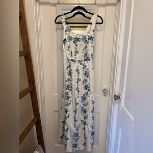 SHEIN White Maxi Dress with Blue Floral Print